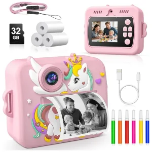 Kids Camera Instant Print, Front Rear Dual Selfie Kids Camera with 1080P Videos