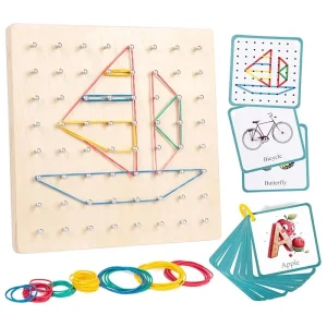 Wooden Geoboard with Rubber Bands